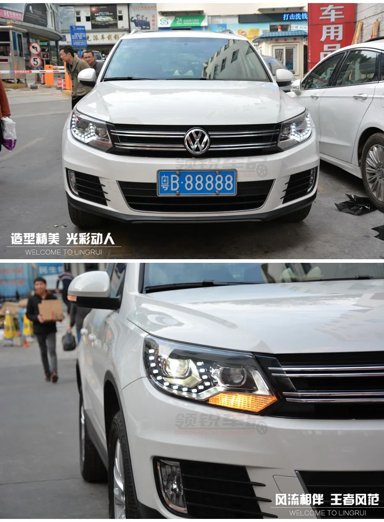 KOWELL автомобильный Стайлинг для VW Tiguan фары 2013 Tiguan светодиодный фонарь светодиодный DRL Биксеноновые линзы фары дальнего ближнего света для парковки