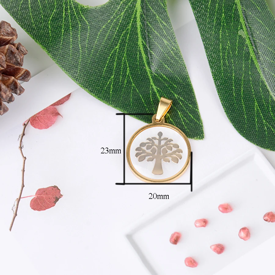 HOBBORN Trendy Women Collar Necklace Stainless Steel Round Shell Tree of Life Pendant Female Link Chain Friendship Necklaces | Украшения и