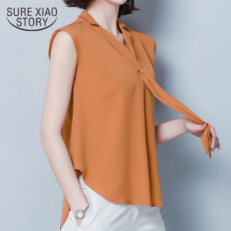 

blusas mujer de moda 2019 blusas femininas elegante harajuku Sleeveless Solid chiffon blouse camisas mujer women shirts 4134 50