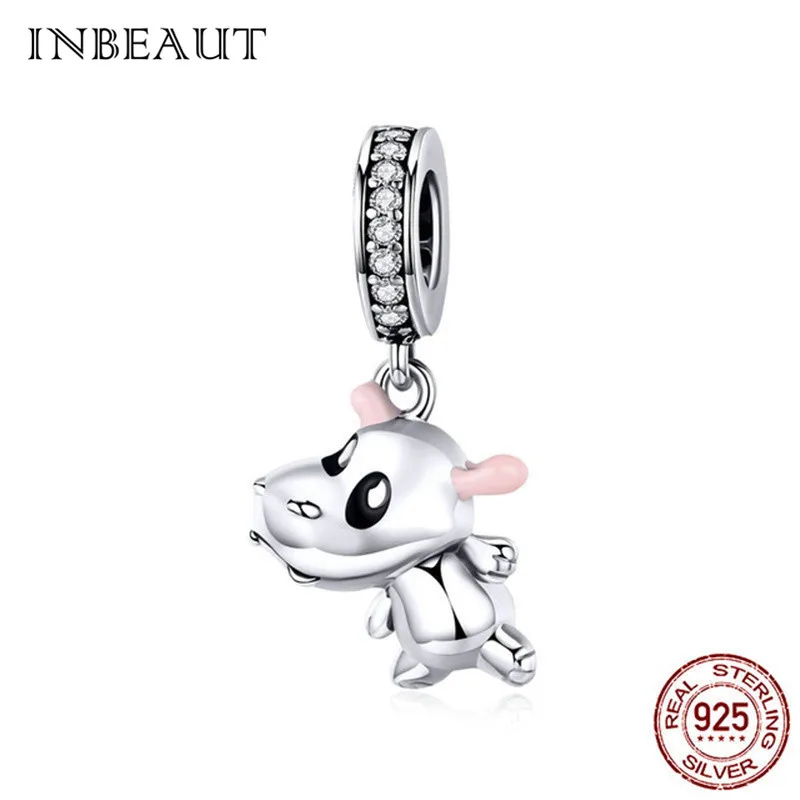 Браслет INBEAUT fit Pandora, серебро,, 925, розовый, кот, собака, единорог, подвески, маленький дьявол, Elepant, медведь, лапа, бусины, изготовление ювелирных изделий