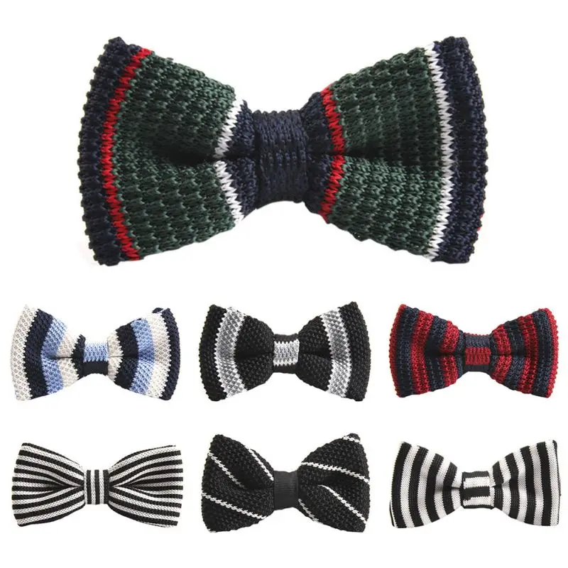 Новое поступление мужской галстук-бабочка в полоску вязанный предварительно