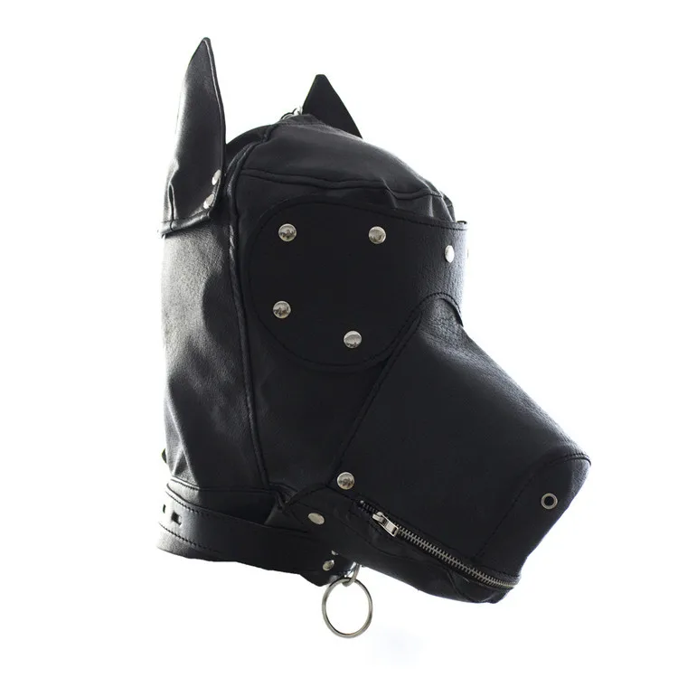 

New Leather Cosplay Black Dog Hood Head Masks Gimp Blindfold Role Play Headgear Halloween Party Roleplay Costume Prop Mask