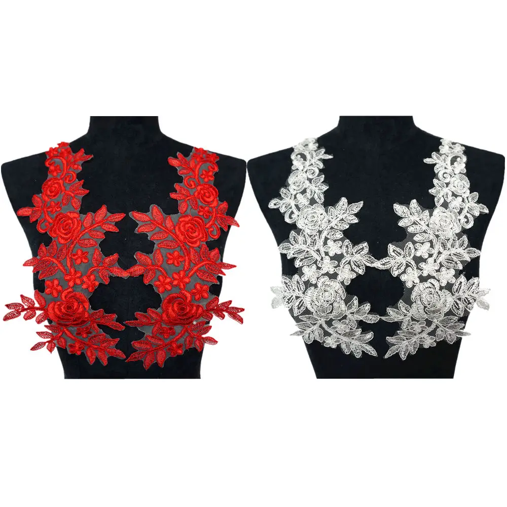 2 шт. белые и красные цветы листья розы сетчатая ткань свадебные аппликации