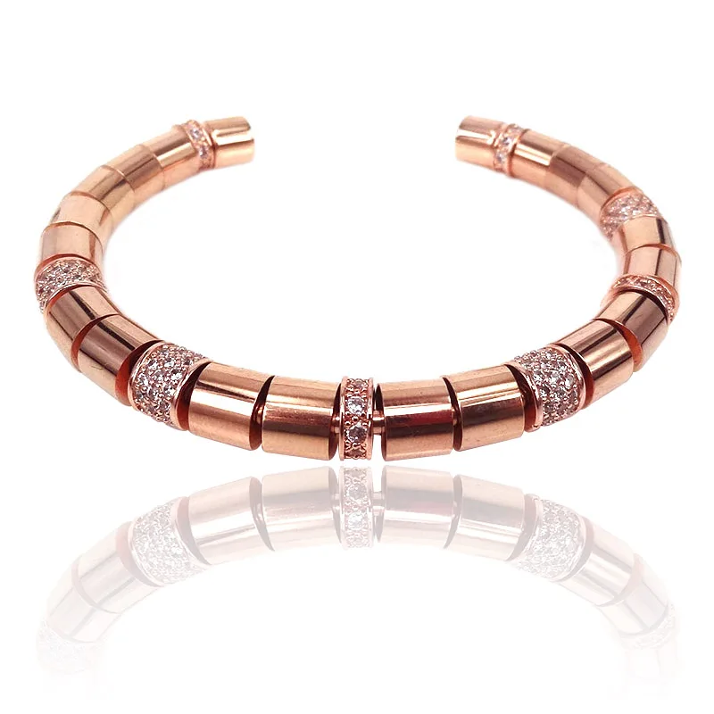 Новый оригинальный браслет из розового золота с прозрачной циркониевой трубкой