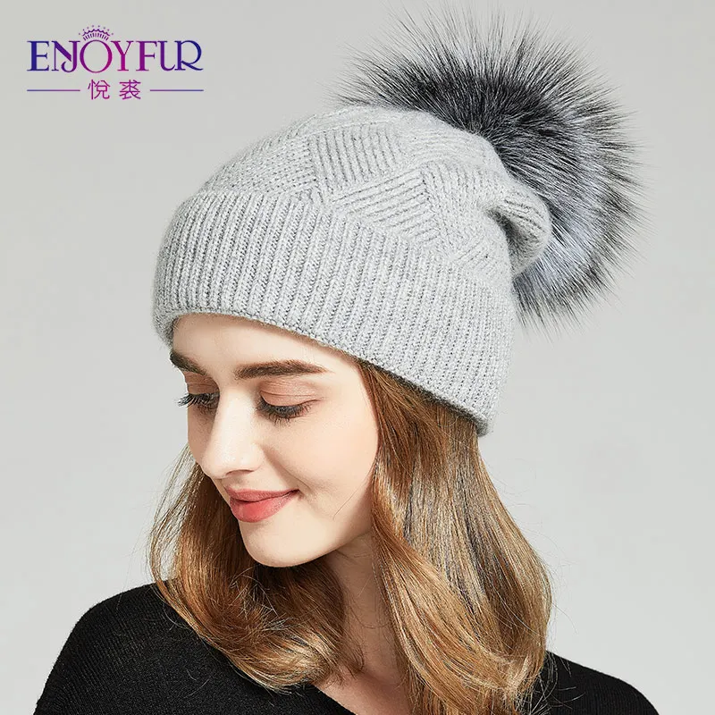 ENJOYFUR зима натуральный мех Pom Hat для Для женщин толстый теплая шерсть шапки леди шляпу громоздкая шапочки меховая шапка женская - Цвет: 08Y