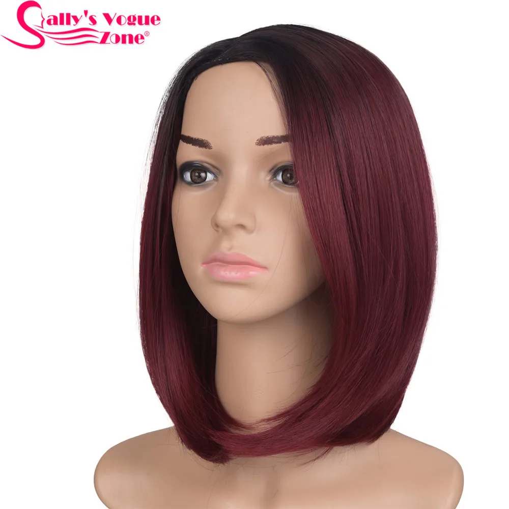 Sallyhair средняя часть 12 дюймов японское высокотемпературное Волокно синтетический короткий Омбре черный блонд цвет боб парик для женщин
