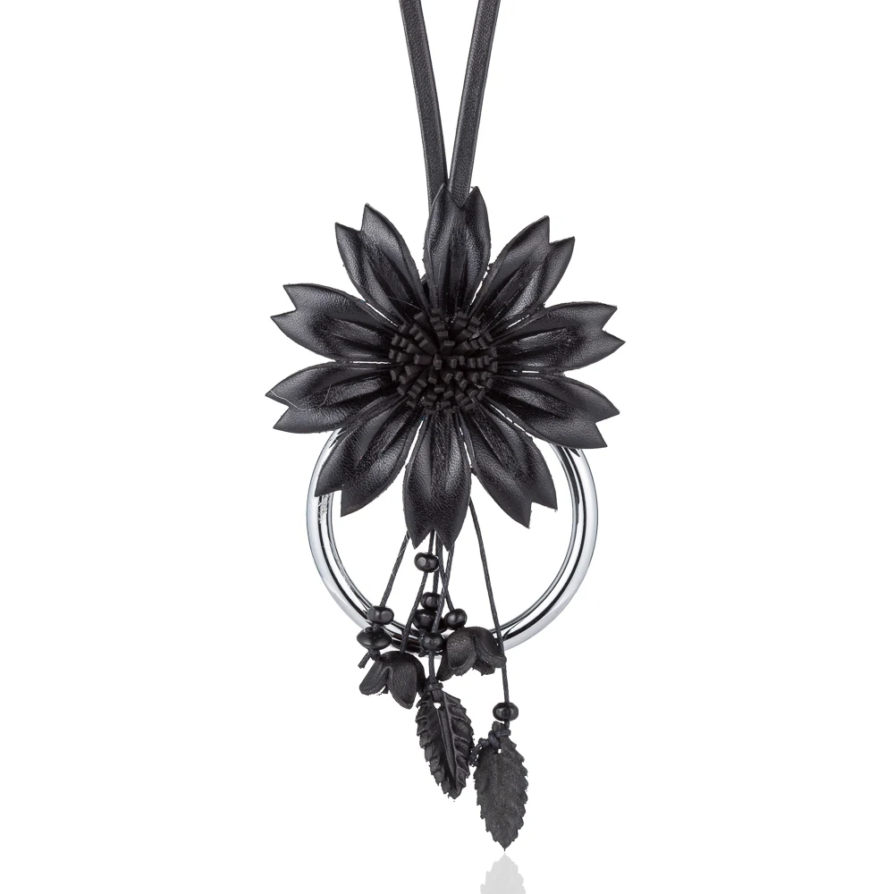 WNGMNGL 2018 New 6 Colors Charm Leather Flower Pendant Necklace Handmade Vintage Long Chain for Women Fashion Jewelry | Украшения и