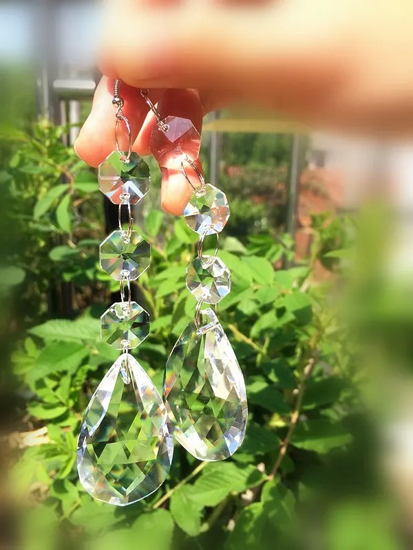 10 шт./лот Хрустальная сетка Призма подвески для люстры стекло освещение Lustre de Cristal лампы части с 3 восьмиугольными бусинами