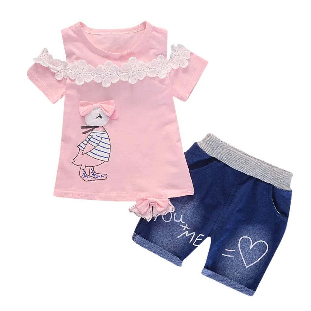 Комплект летней одежды для маленьких девочек топ с коротким рукавом и принтом