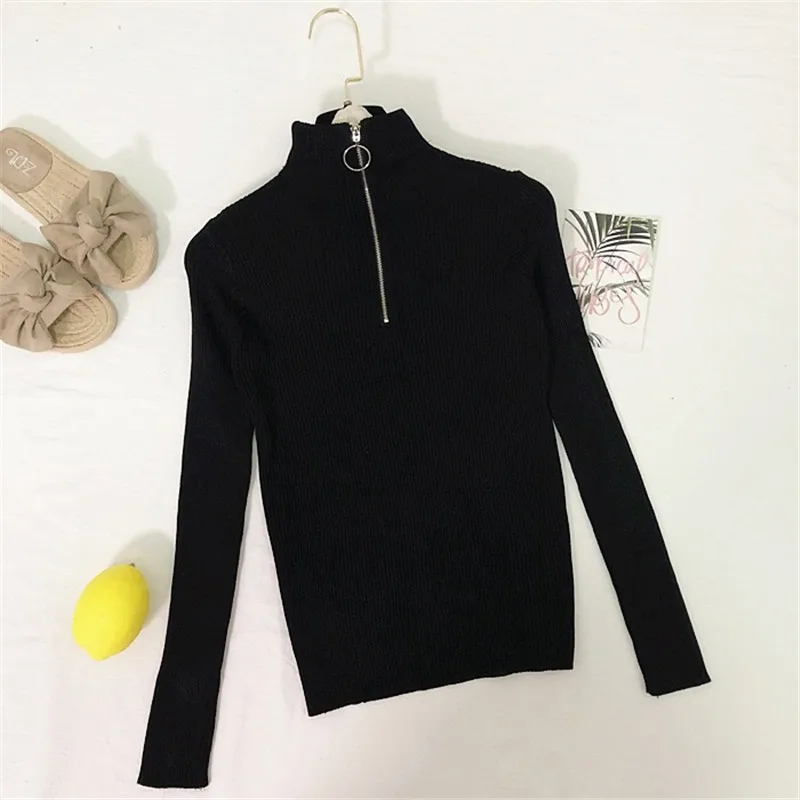 2019 Повседневный свитер на молнии для женщин водолазка однотонный весна-осень