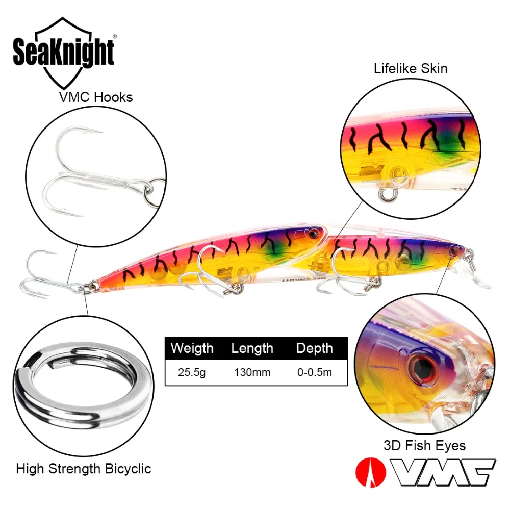 Рыболовная приманка SeaKnight Minnow SK046 25 5 г 130 мм длинная в виде гольяна с крючками VMC