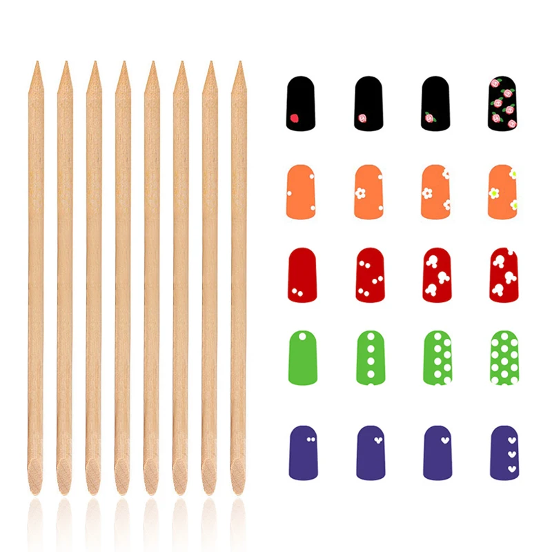 100 шт./компл. Nail Art оранжевый палочки двойной головкой деревянные нажмите с силой так, ручка для ногтей для удаления кутикулы толкатель для удаления палочки для маникюра ногтей, для маникюра, лм/Вт