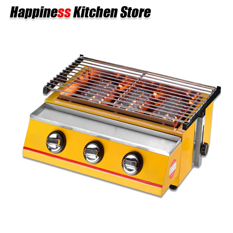 Электрический газовый гриль для барбекю 3 горелки плита для барбекю регулируемая высота щит/стеклянный экран бездымный для пикника на открытом воздухе барбакоа