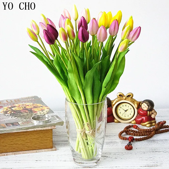 YO CHO, 6 шт./партия, мини тюльпаны, искусственная кожа, искусственные цветы, свадебный цветок, домашний декор, аксессуары, Луау, вечерние принадлежности, сделай сам, букет невесты