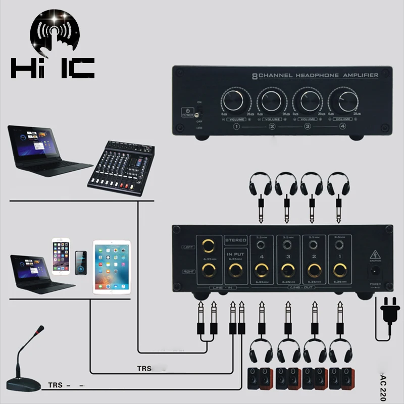 Mixer профессиональный усилитель для наушников 2 в 8 8-канальный | Электроника