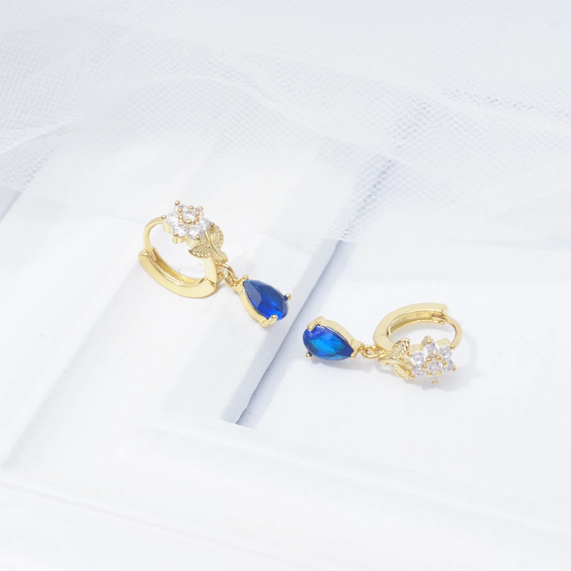 Blue flower gold filled hoop earrings for women crystal zircon fashion jewelry brincos pendientes mujer moda 2019 | Украшения и
