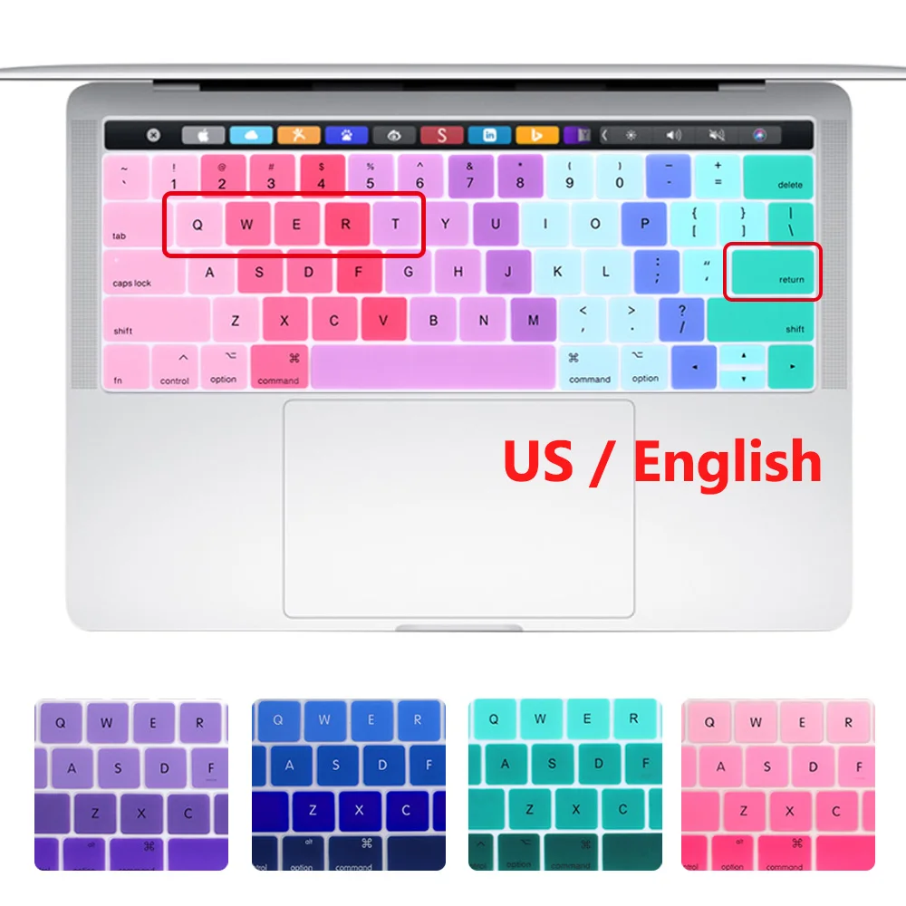Новая версия для США Силиконовая накладка на клавиатуру 2018 Macbook Pro 13 15 с сенсорной