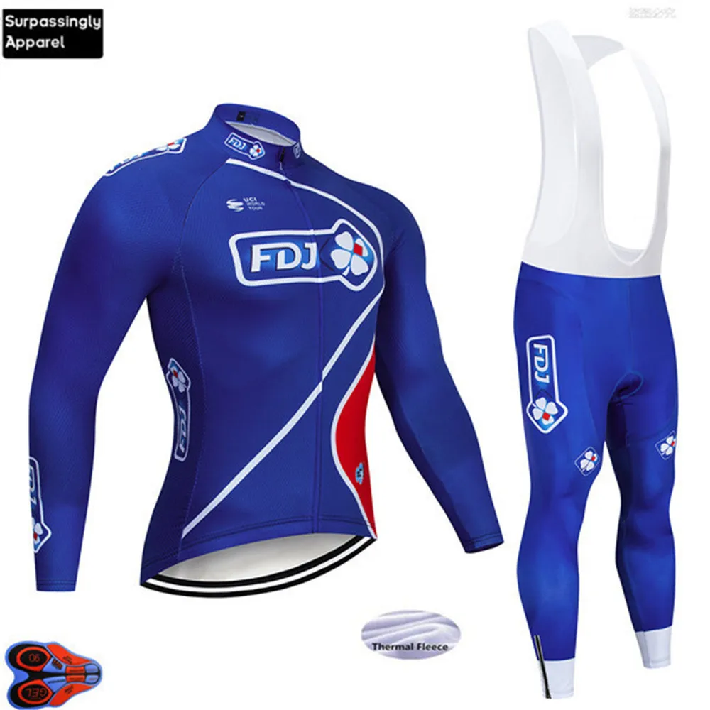 Комплект для велоспорта FDJ Team с длинным рукавом зимние теплые флисовые