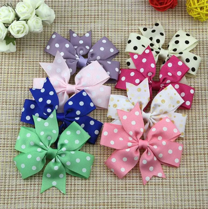 120 шт. Бесплатная доставка DHL шеврон-pinwheel-hair-bow-Girl бант для волос в горошек
