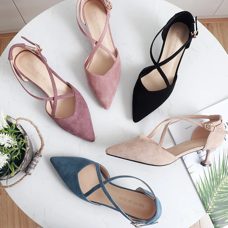 

Summer Women Sandals Open Toe shoes Cross strap Fashion Spring Buckle 5CM Women's thin heel Women Office Shoes
