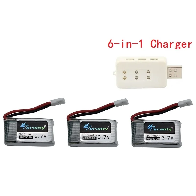 6 шт 3,7 V 300mAh литий-полимерный Батарея и 6-в-1 Зарядное устройство для Syma X11 E55 FQ777 FQ17W F180 FY530 U816 U816A U830 X100 H107 S39-1 HD-1306 - Цвет: Зеленый