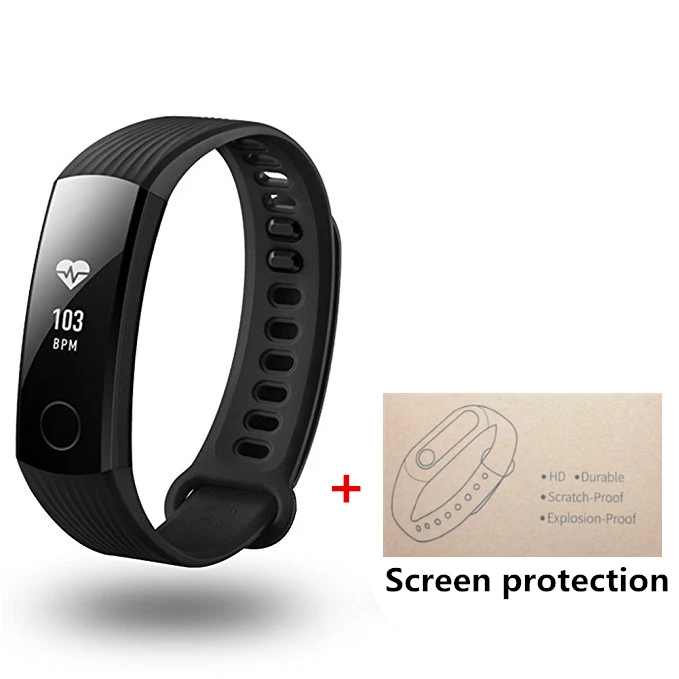 Black add Film Смарт-браслет huawei Honor Band 3 для плавания 5ATM 0,9" oled-экран для IOS Xiaomi Mi Android - Цвет: Black add Film