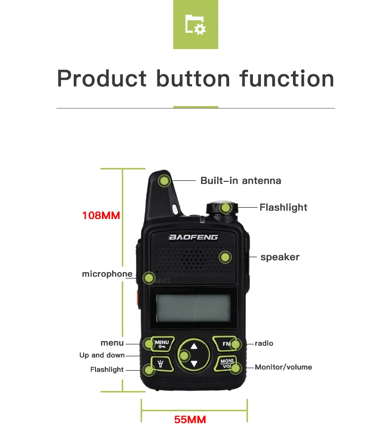 Baofeng bf-t1, детская портативная рация, мини, для детей, двухстороннее радио, UHF, портативное, FM, функция Ham, USB, ультра-тонкое, микро радио для вождения