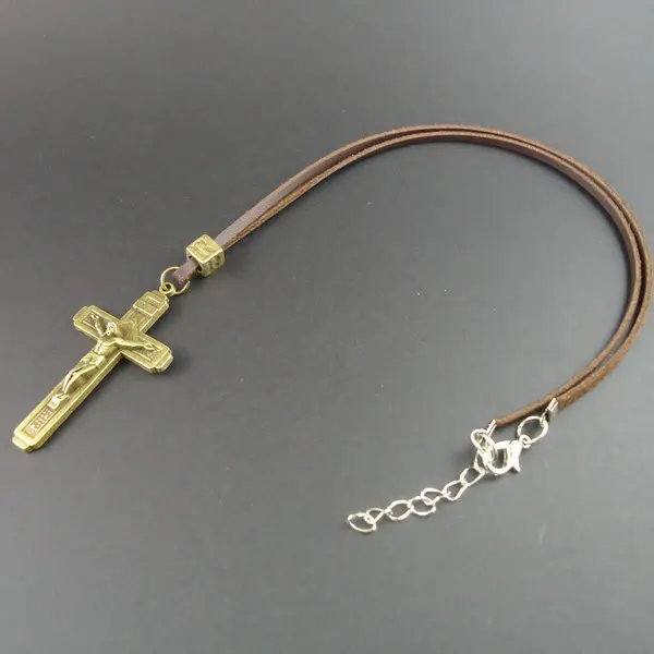 Кожаные винтажные Подвески ручной работы мужские и женские колье с крестом