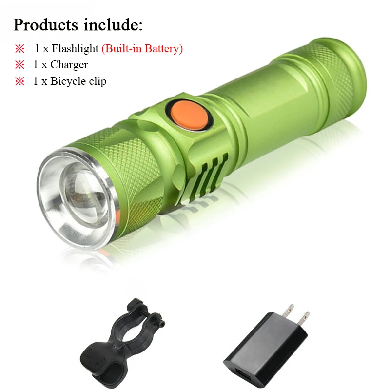 Mini led flashlight zoomble hand lamp CREE xml t6 usb torch flash light lantern 18650 Built-in battery waterproof camping light - Испускаемый цвет: led Flashlight C4
