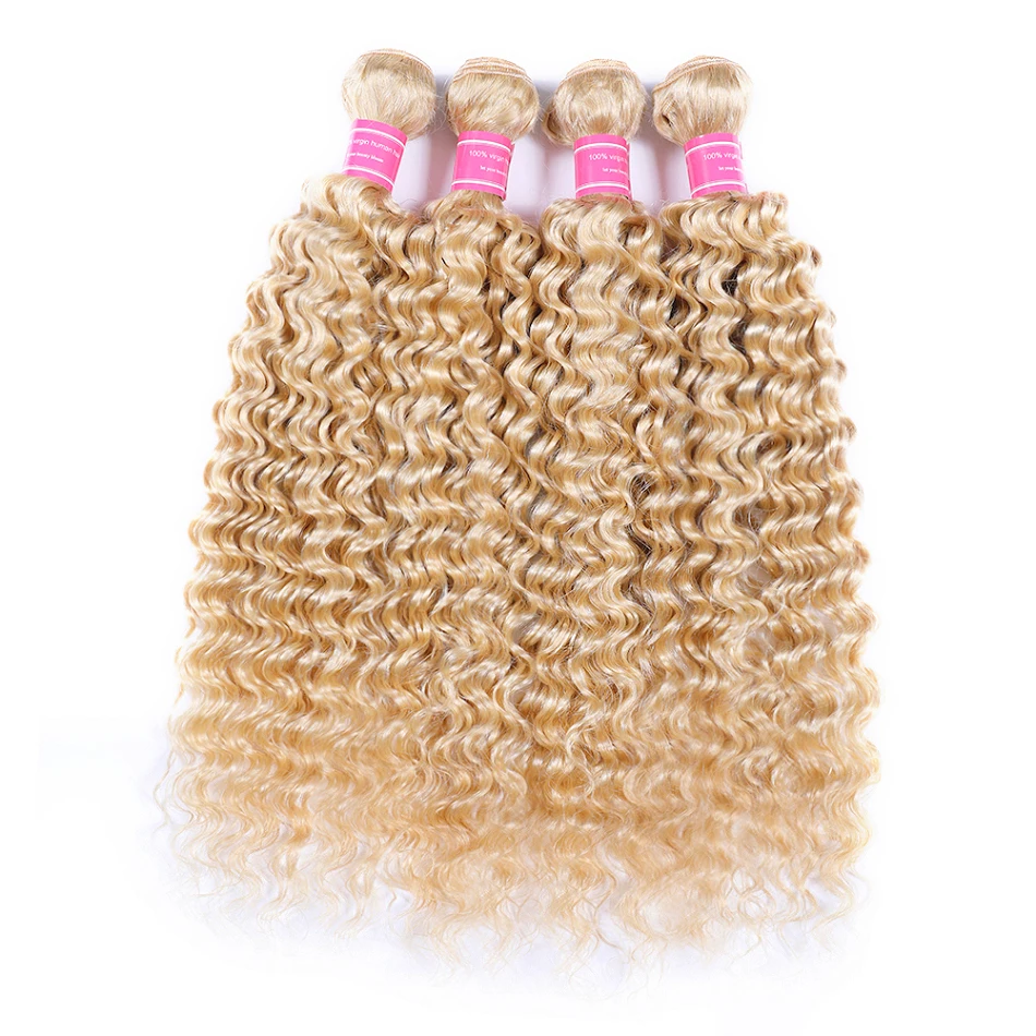 613 блонд Кружева Фронтальные с пучками глубокая волна малазийские волосы