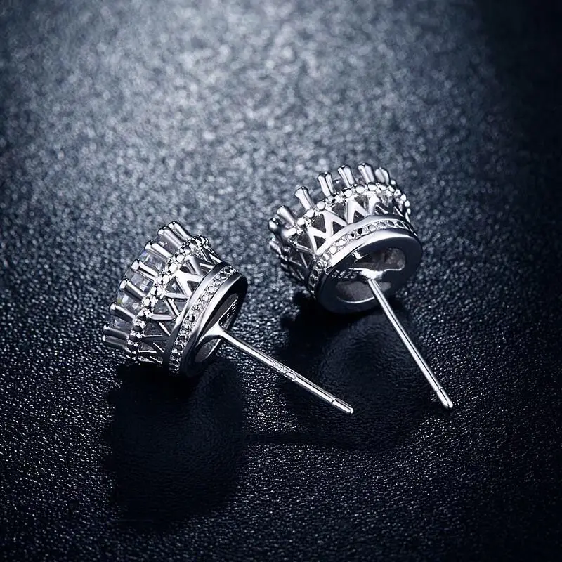 MxGxFam Корона Белые серьги-гвоздики с фианитами для красоты Женское повседневное
