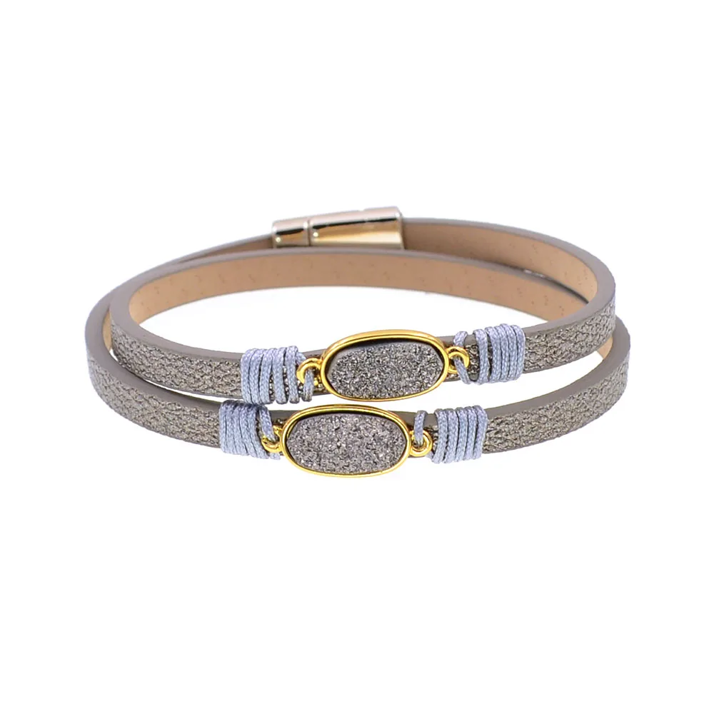 Двухслойный Кожаный Браслет WELLMORE 6 цветов модные браслеты с камнями