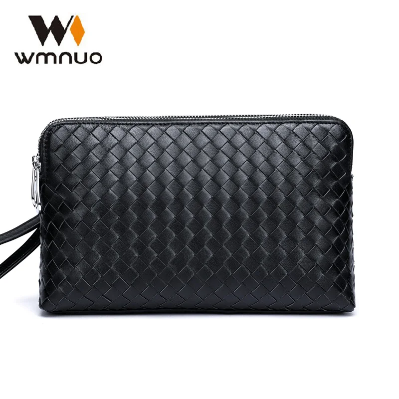 Wmnuo Брендовые мужские клатчи, кошельки, мужские сумки, натуральная кожа, овчина, ручная работа, Модный деловой конверт, сумка для телефона - Цвет: Черный