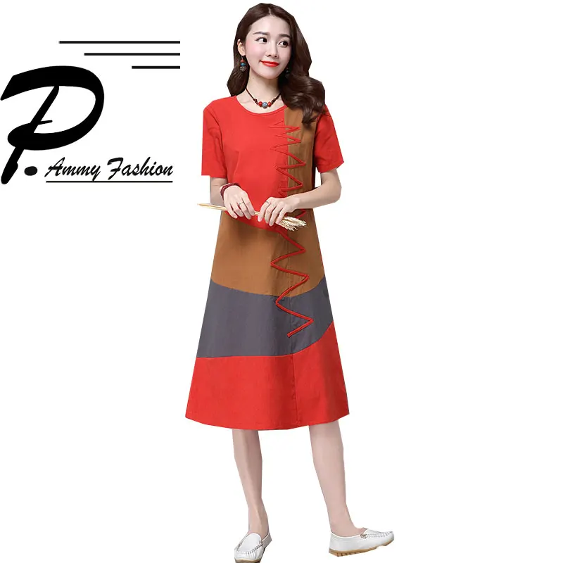 Женское платье-джемпер большого размера из льна и хлопка 2018 г. летнее свободное