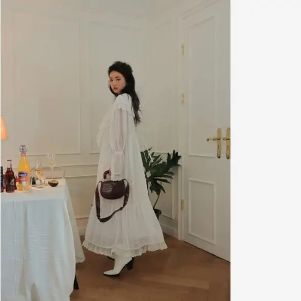 Korean Hot Solid Elegant Dress Women Aestheticism Loose Sweet Lace 2019 Spring Autumn Vintage Slim Preppy Style LM107 | Женская одежда