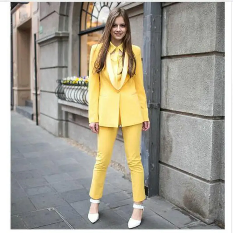 Желтый формальный брючный костюм для свадьбы комплект из 2 предметов женский