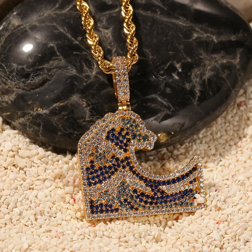 UWIN морская волна Cz кулон Буле камень полный Iced Out Bling микро проложенный медный