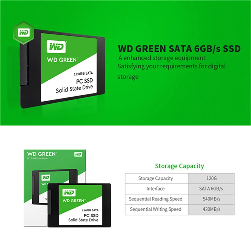 Внутренний твердотельный накопитель Western Digital WD SSD GREEN PC 120 ГБ SATA 6 внутренний