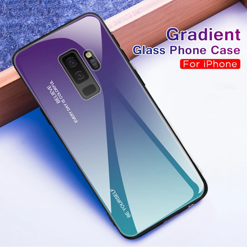 Для Samsung S8 S9 Plus J4Plus J6Plus A7 2018 Note8 Note9 чехол градиентной расцветки из закаленного