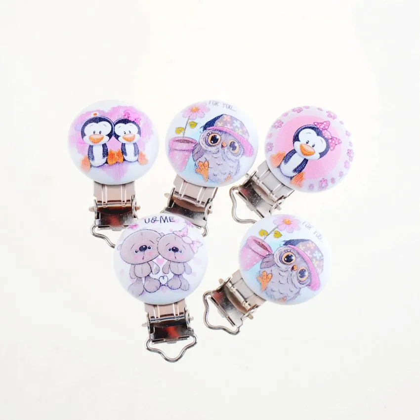 5PCs Baby Pacifier Clips Lovely Catoon Bear White Wood Metal Holders Cute Infant Soother Clasps Funny Accessories 4.8x2.9cm