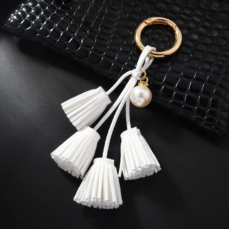 Fashion DIY Tassel Accessories Pearl Keychain Car Hanging Leather Key Rings Bag Charms With Chains Pendants Holder Gift | Украшения и