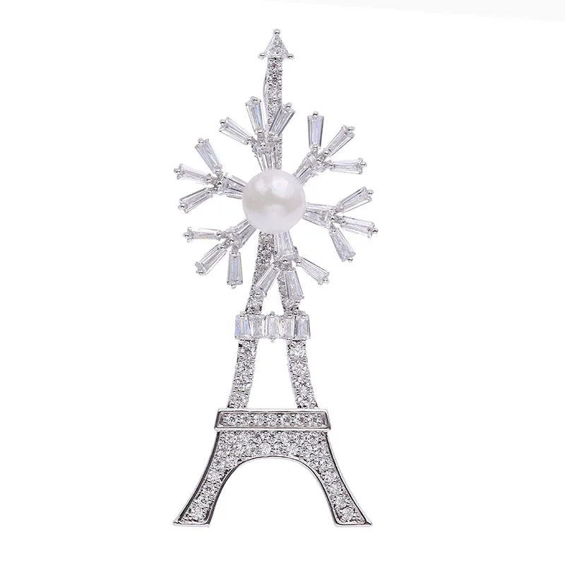 SWOUR New Fashion Jewelry White Gold Color CZ Rotating Snowflake Tower Design Apparel Brooch Pin Collar For Women S403 | Украшения и