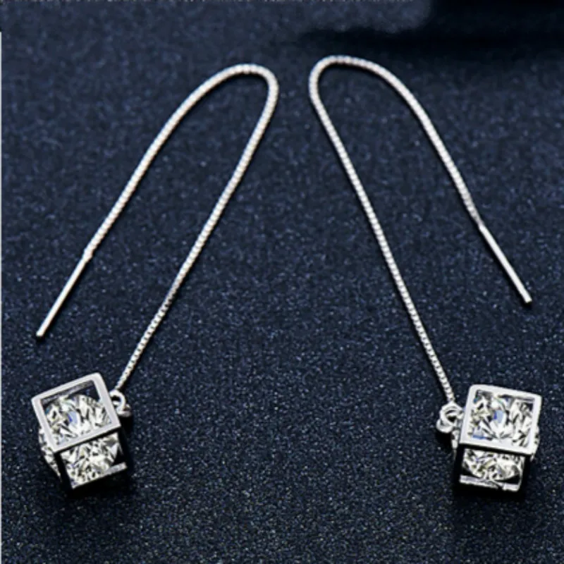 New Design 9CM Tassel Chain Cubic Zirconia Long Earrings for Women Anti-allergic Dangle Earring Populaire Boucles d'oreilles | Украшения