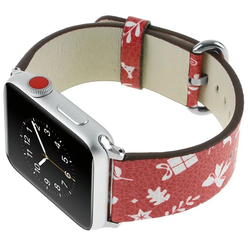 Красочные рождественские кожаные часы ремешок для Apple Watch Series 3 2 1 группа Рождество Отец чулок олень Ремешки для наручных часов 42/38 мм