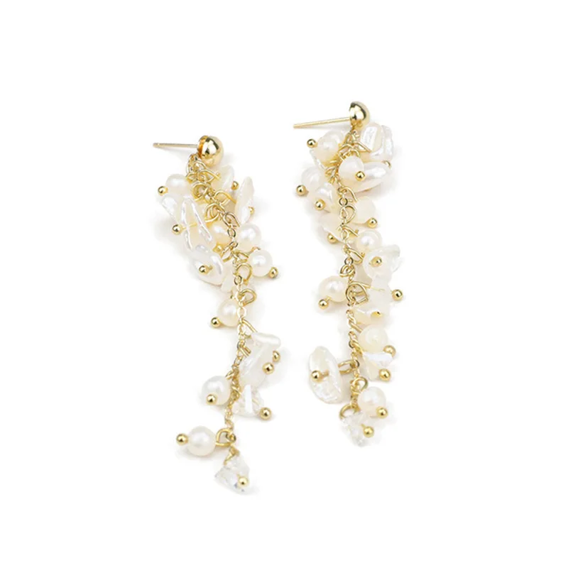 Женские серьги с длинным барочным жемчугом|Серьги-гвоздики| |