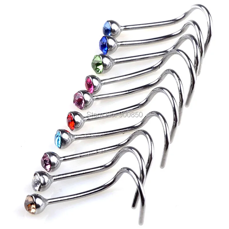 10 шт. стразы крюк кости булавку поддельные Для Пирсинга Носа носа шпильки кольца