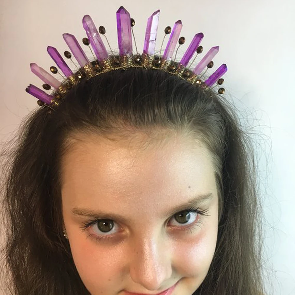 Violet Crown Purple Crystal Quartz Headpiece Mermaid Boho Wedding Festival Bridal Trending Headband |