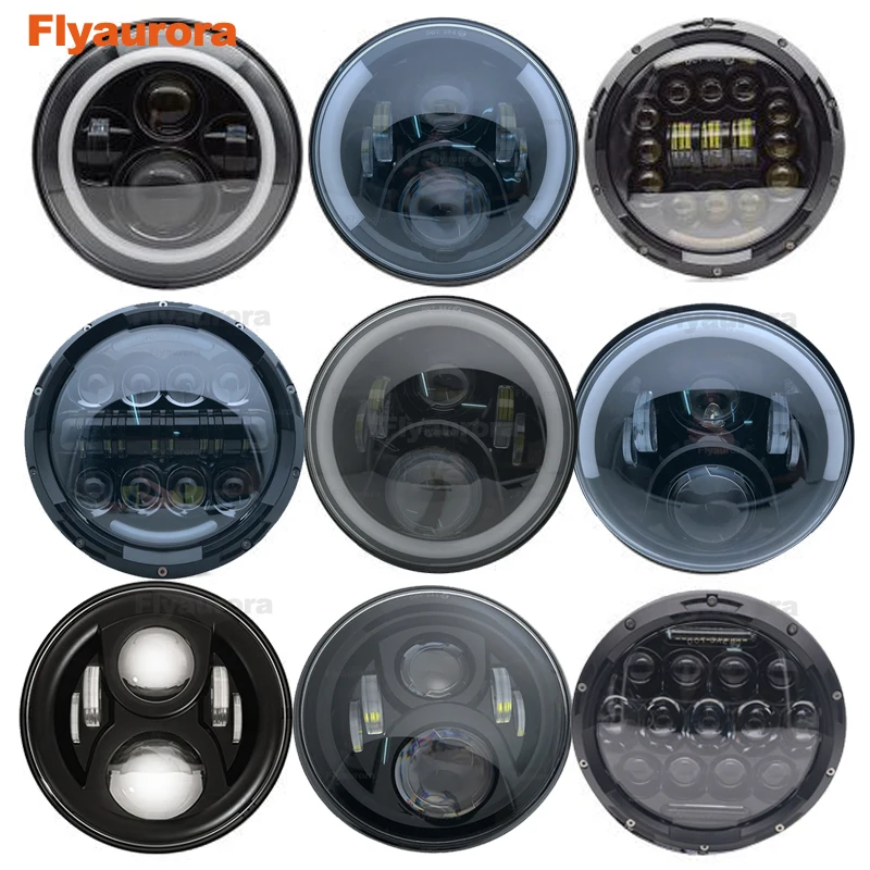Flyaurora 7inch LED Headlight DRL Angle Eye Hi Low Turn Signal Driving Light Led Headlamp 12V for Jeep Wrangler Lada Niva | Автомобили и