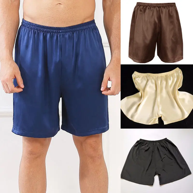 Повседневная Свободная Мужская атласная Шелковая пижама шорты летняя одежда для