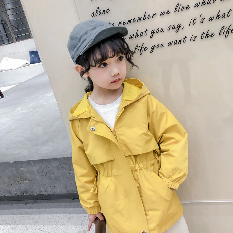 Тренч с капюшоном для девочек на весну куртка цветочным принтом верхняя одежда